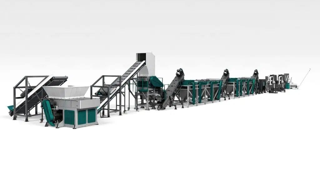 Complete plastic recycling line system — washing, pelletizing and shredding stages