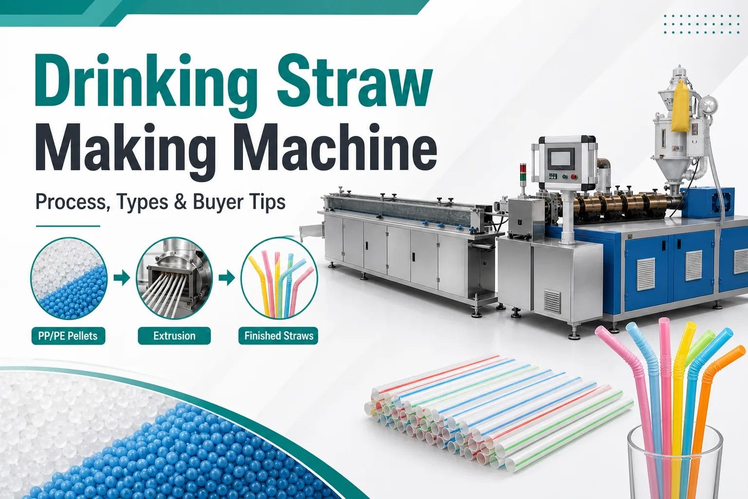 Drinking straw making machine blog cover with PP PE pellets extrusion line and finished straws