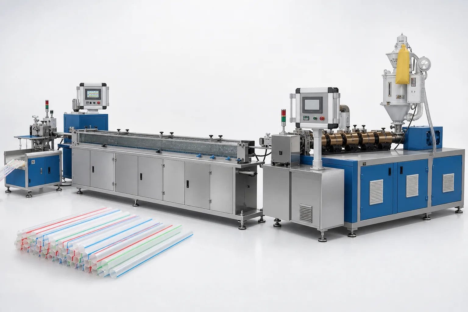 PP drinking straw making machine extrusion line with finished plastic straw output