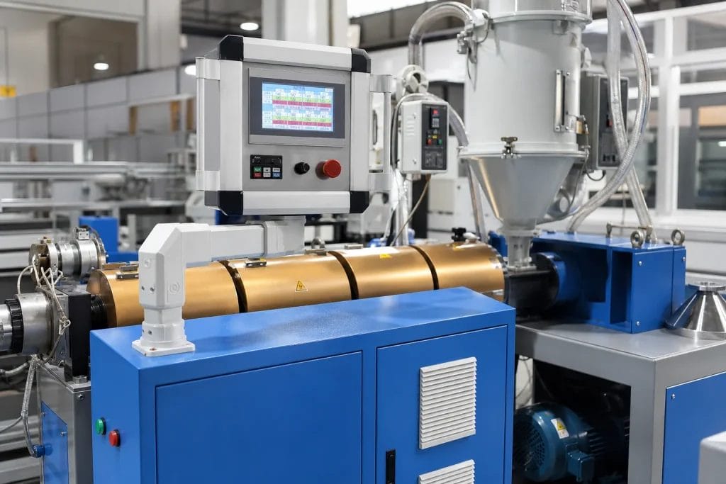 plastic straw making machine extruder with PLC touchscreen control and automatic material hopper