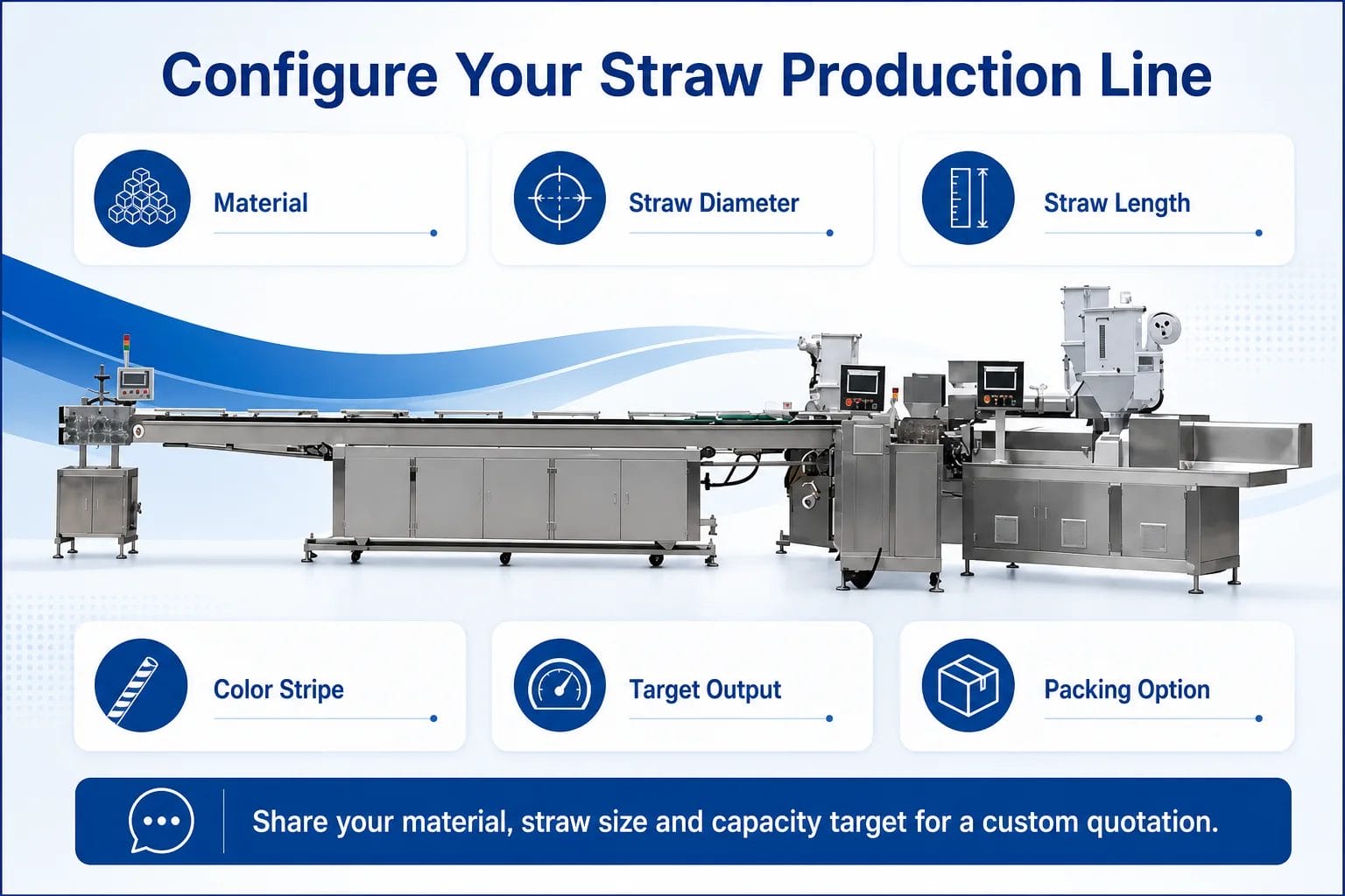custom plastic straw making machine configuration with extruder cooling tank cutter and sample straw options